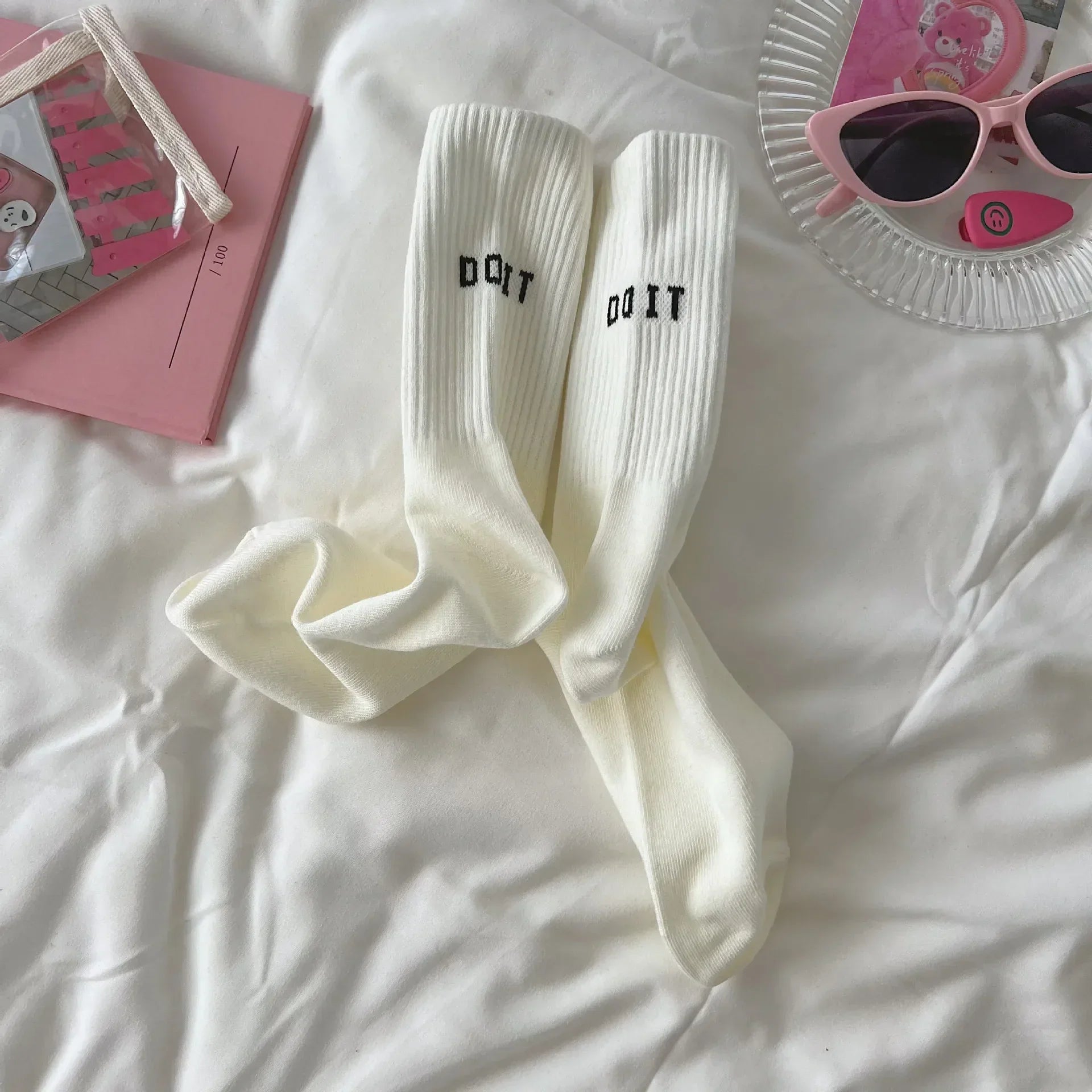 Pink High Waist Letter Sports Socks
