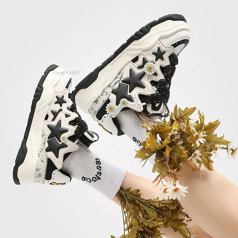 Cream Star Retro Platform School Sneakers