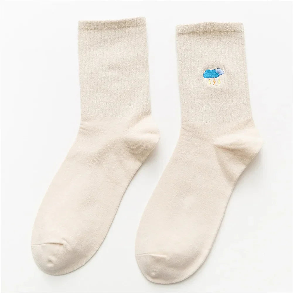 Colorful Weather Forecast Pattern Embroidery Socks