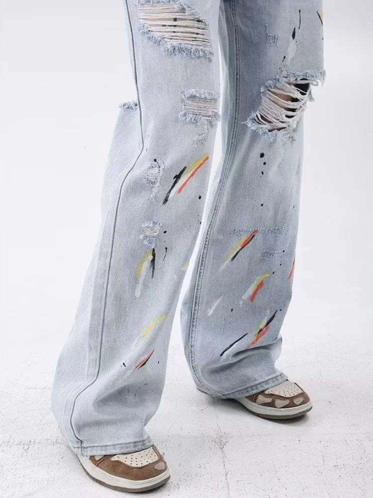 Vintage Washed Blue Graffiti Baggy Jeans