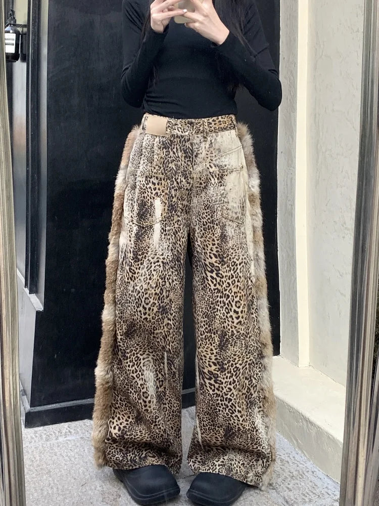 Leopard Patchwork Baggy Vintage Wide Jeans