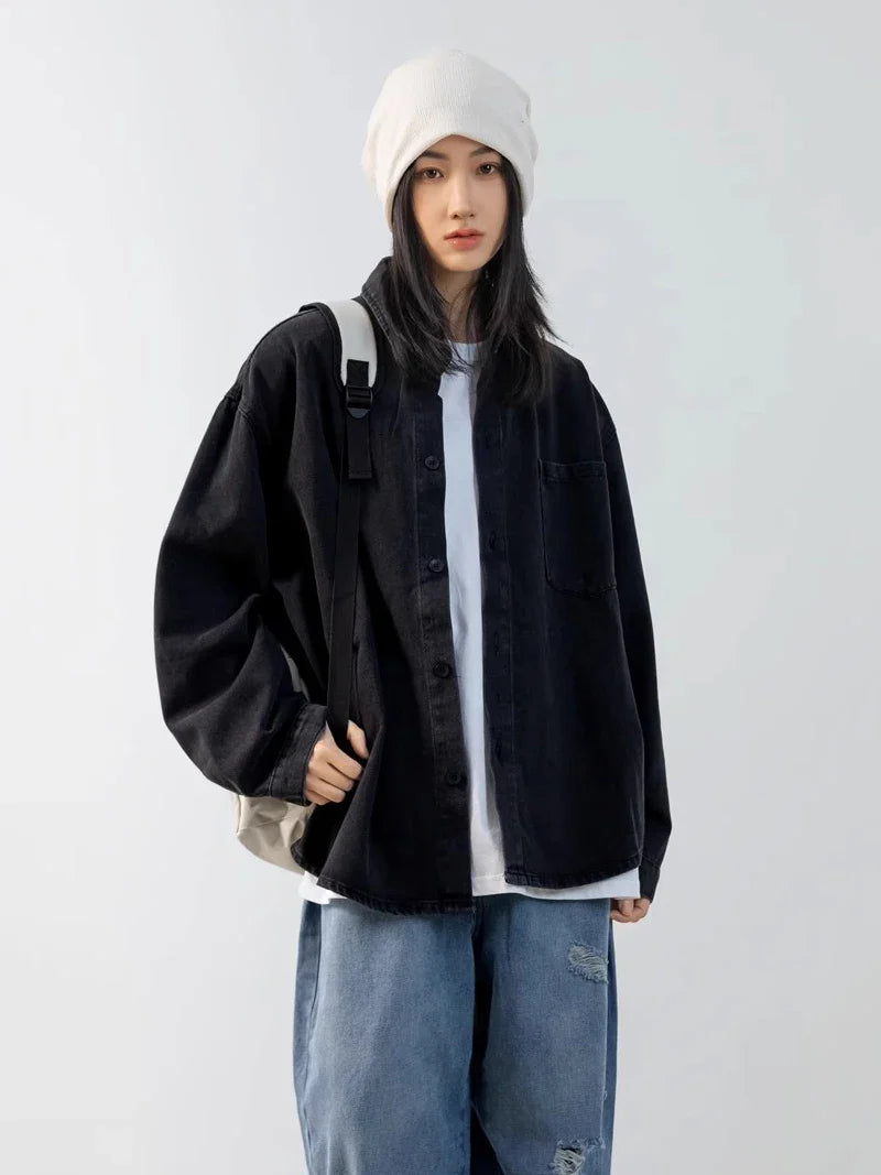 Chic Oversized Black Denim Jacket