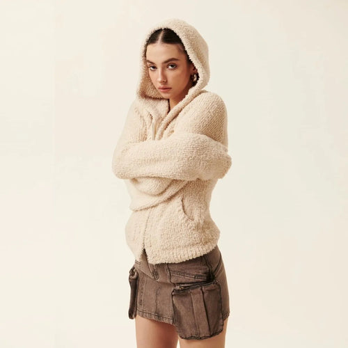 Sweat-shirt décontracté en velours rétro pour femme - Brun / L