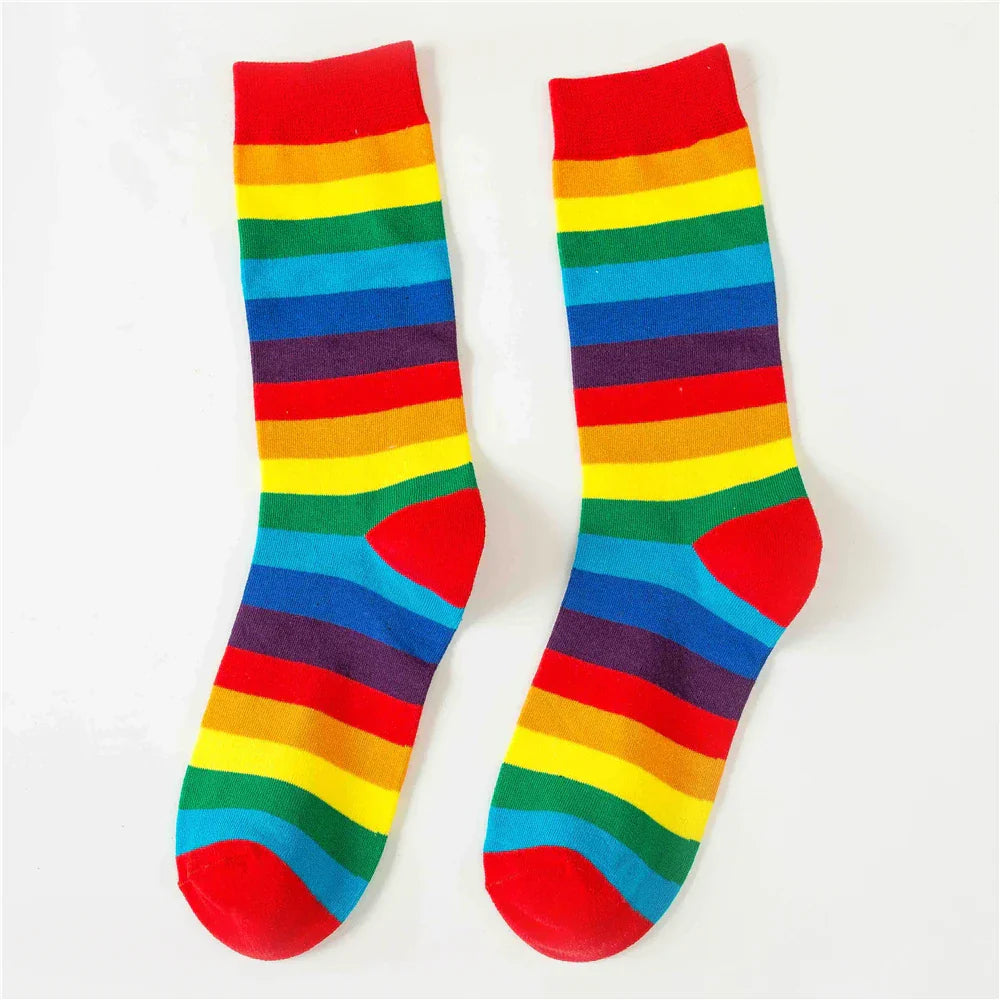Colorful Striped Calf Socks Cotton Elasticity