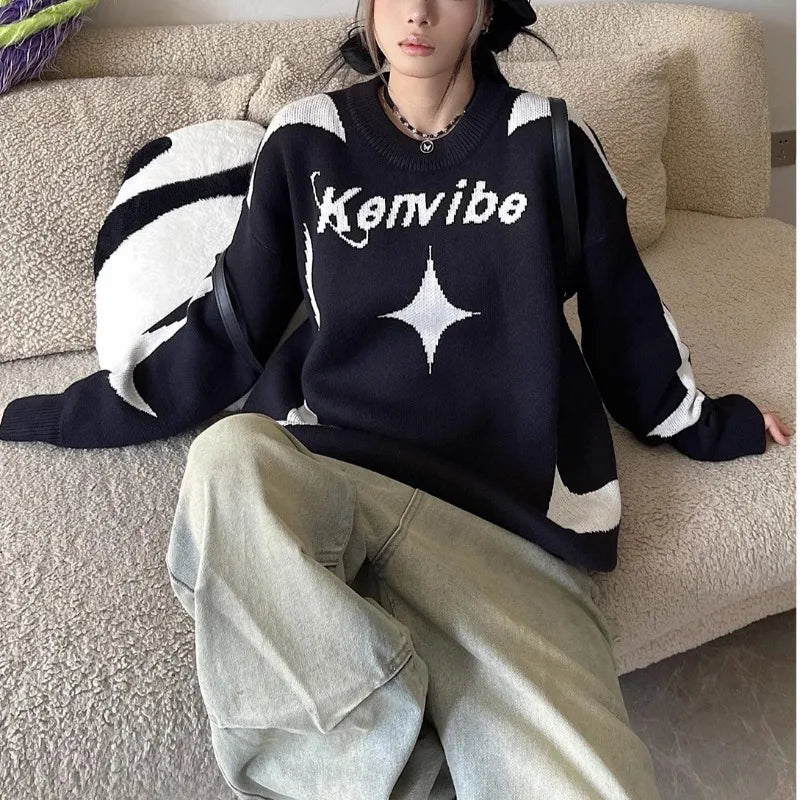 Casual Cozy Letter Print Knit Sweatshirt