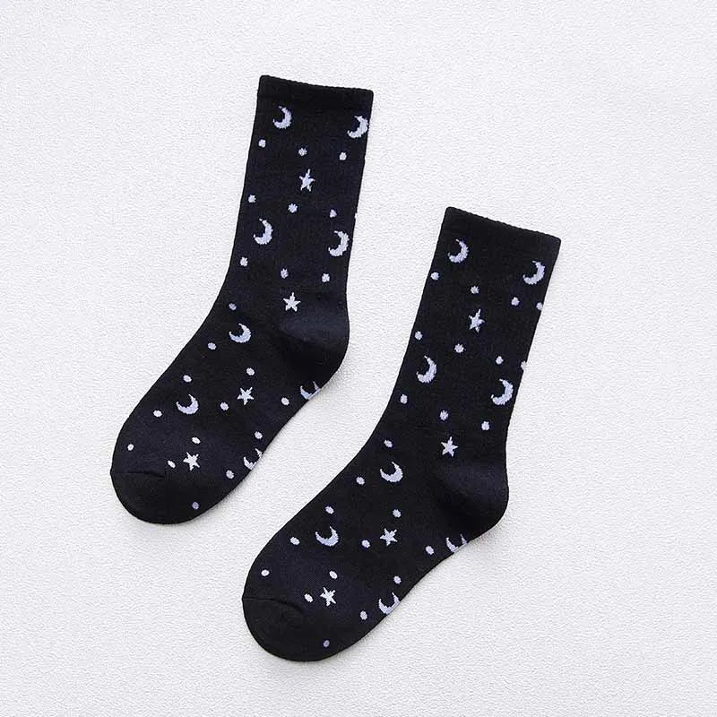 Star Moon Cartoon Letter School Socks
