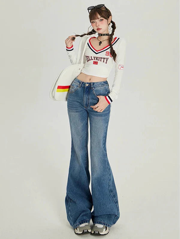 Jean évasé taille haute rétro léger