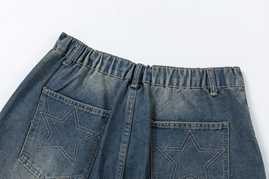 Vintage denim shorts met sterrenpatch