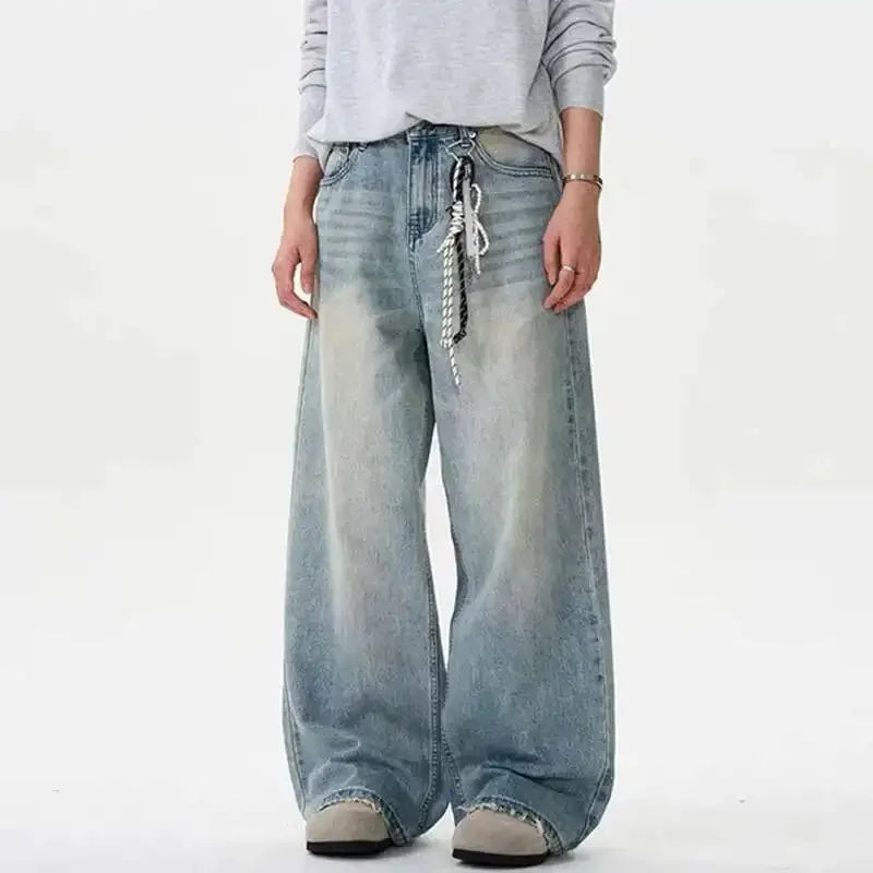 Solid Color Distressed Loose Wide Jeans