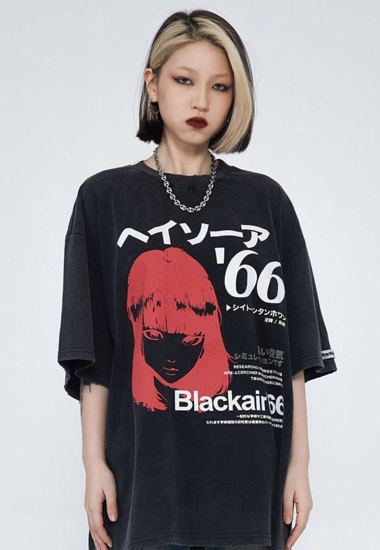 Camiseta con estampado de letras japonesas de Street 66