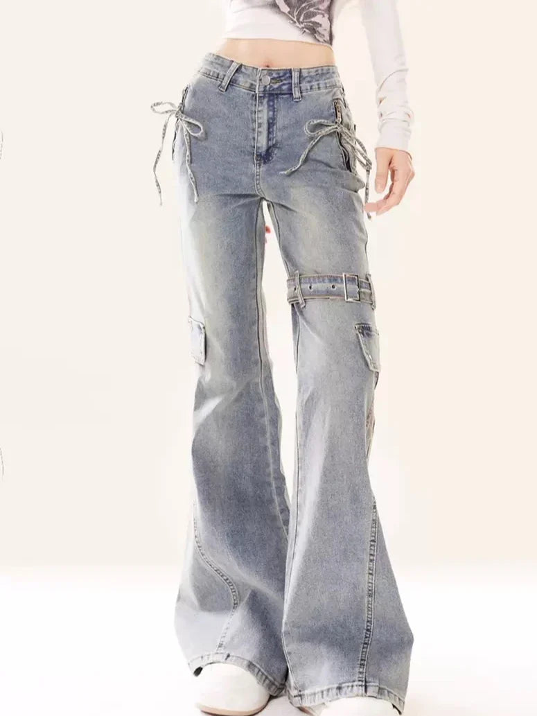 Women’s Bow Patchwork Baggy Jeans