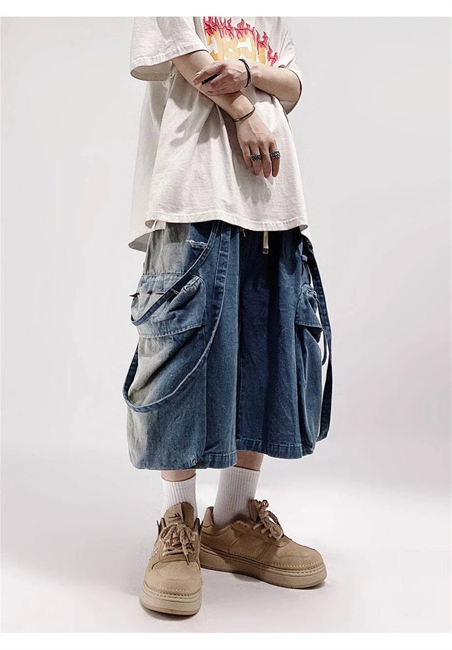 Vintage Denim Hip Hop Rivet Jorts