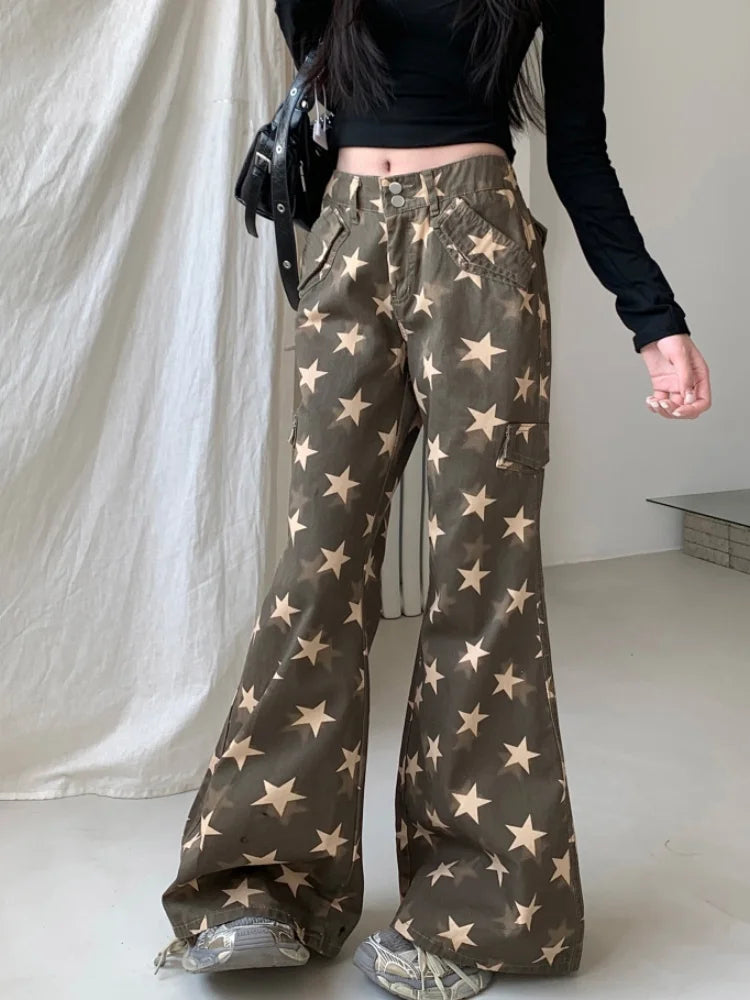 Y2K Star Printed Cyber Slim Jeans
