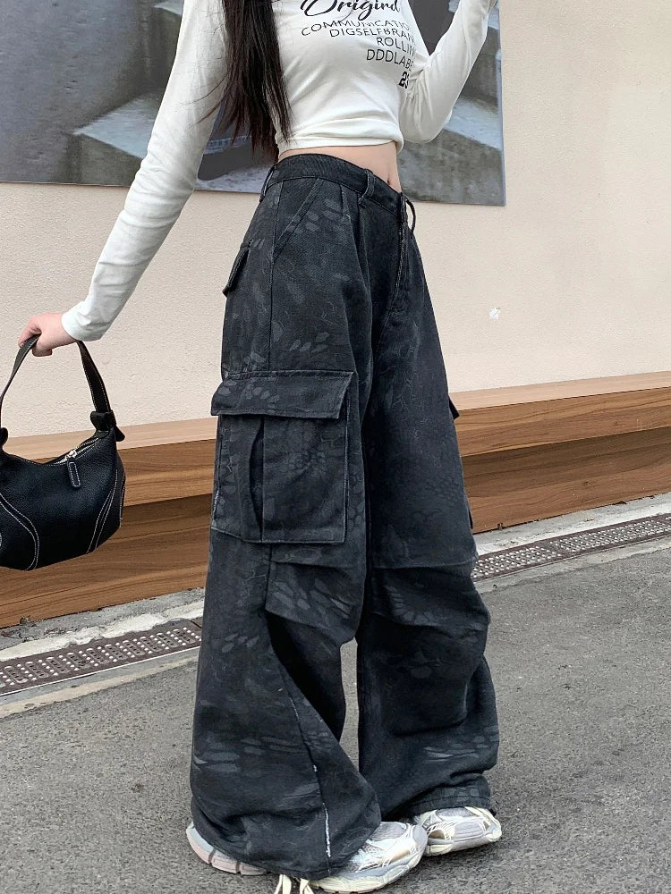 Y2K Black Cyber Cargo Jeans Jeans