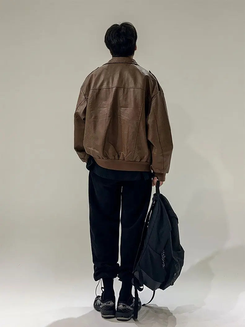 Classic Retro Distressed PU Leather Jacket