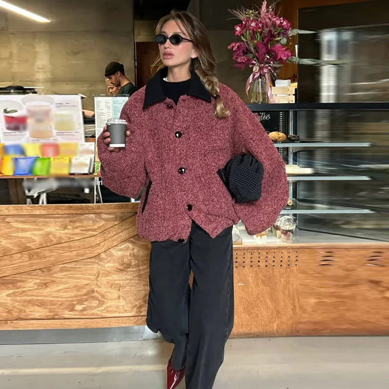 Chaqueta elegante con paneles y cuello vuelto para mujer