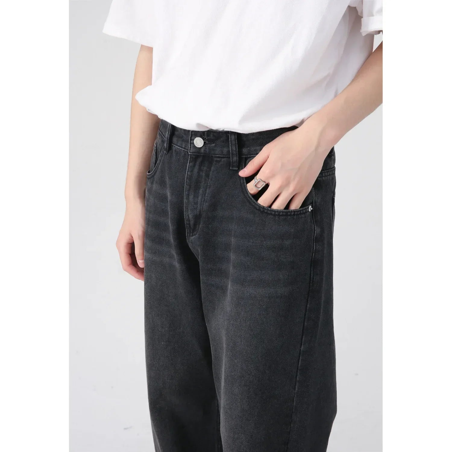 Vintage Distressed Straight Leg Denim Jeans