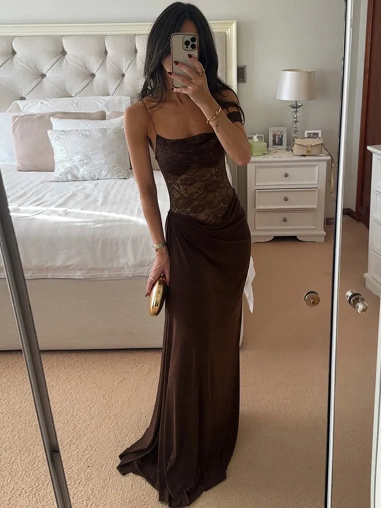Lace One Shoulder Bodice Maxi Dress