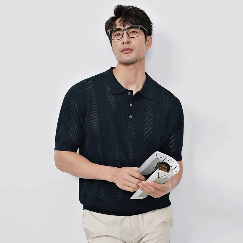 Herren Luxus Strick Freizeit Business Polo T-Shirt