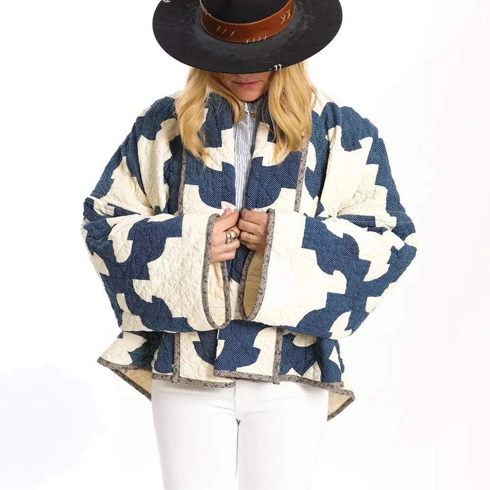 Veste à revers ample et durable à blocs de couleurs chics