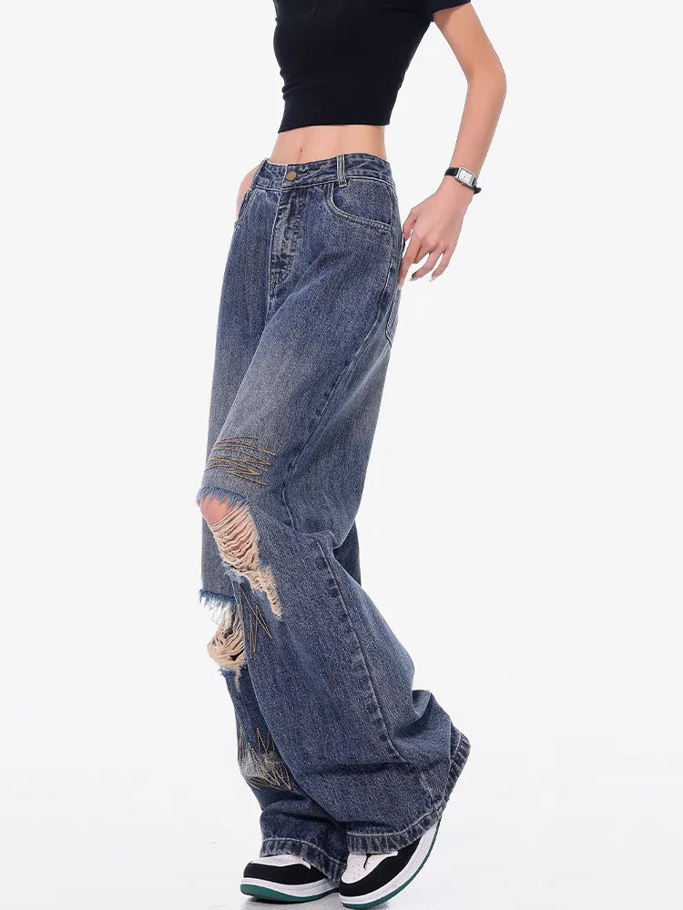 Jean déchiré style hip-hop vintage cool pour femme