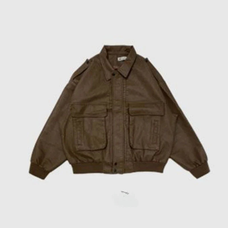 Classic Retro Distressed PU Leather Jacket