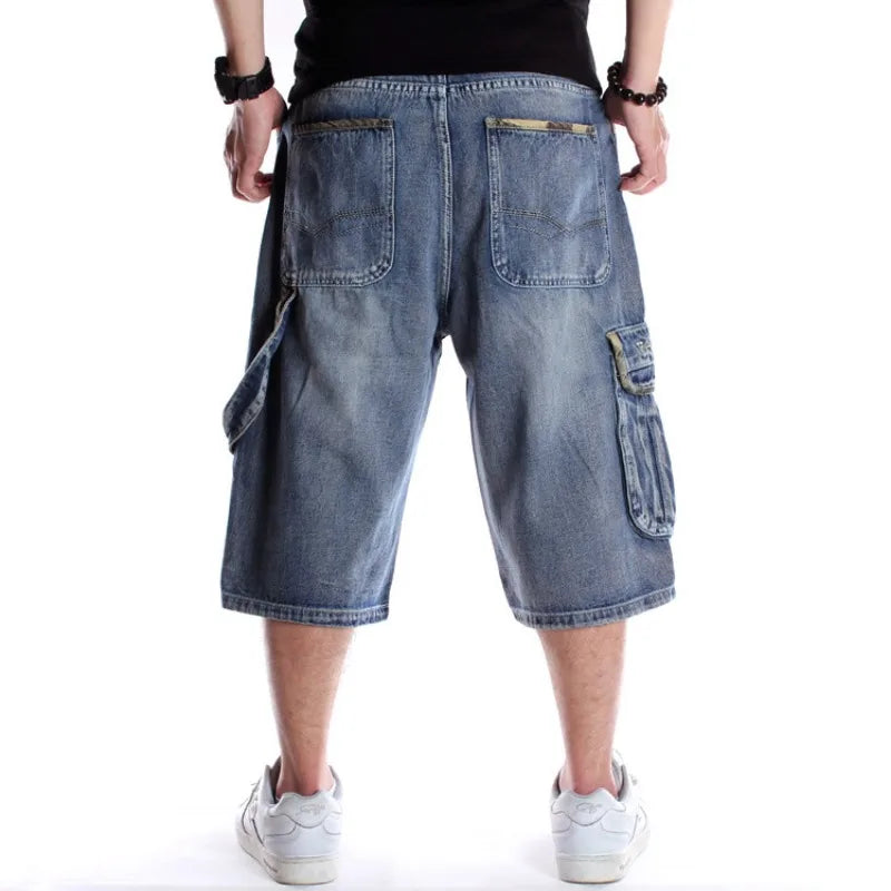 Gewassen denim Jorts met meerdere zakken