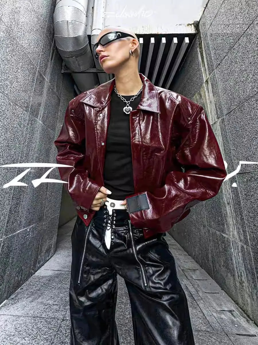 Durable Autumn Cool Oversized PU Leather Jacket