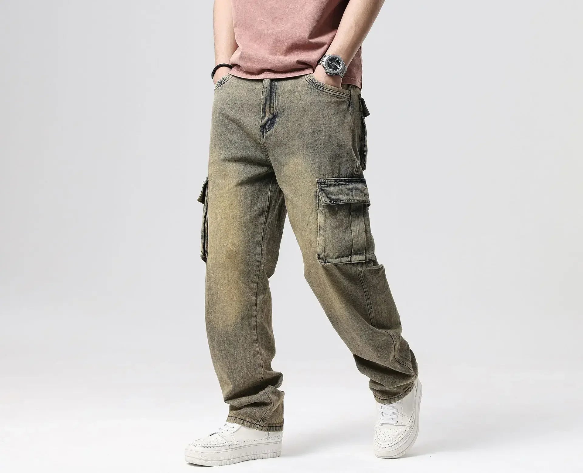 High Waist Distressed Baggy Straight Jeans