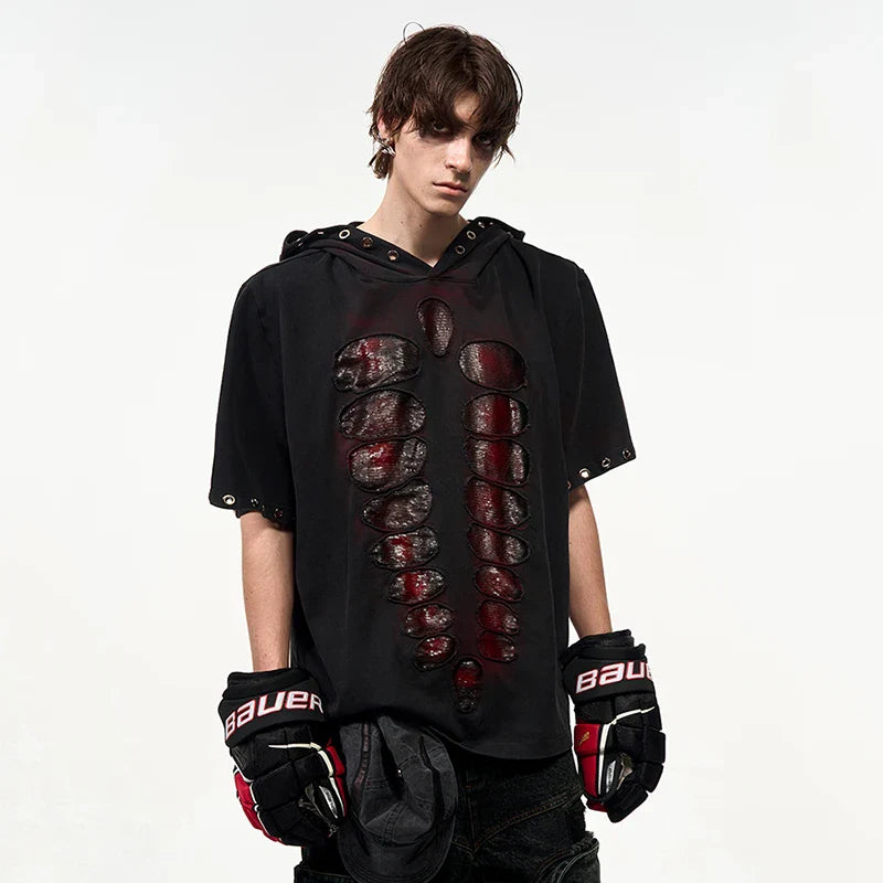 Insulated Contrast Color Sequins Hooded T-Shirt
