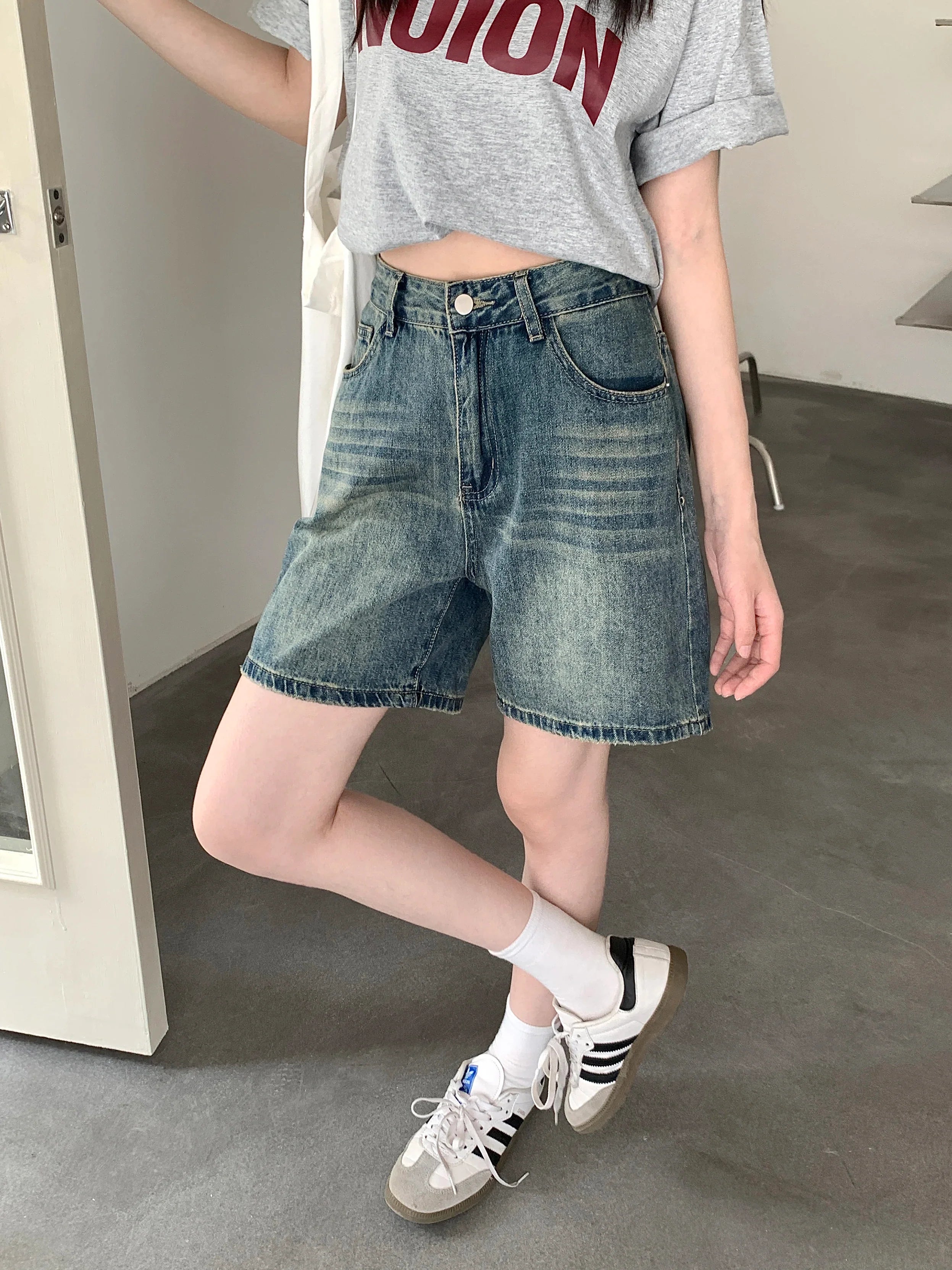 Vintage denim short met hoge taille voor dames
