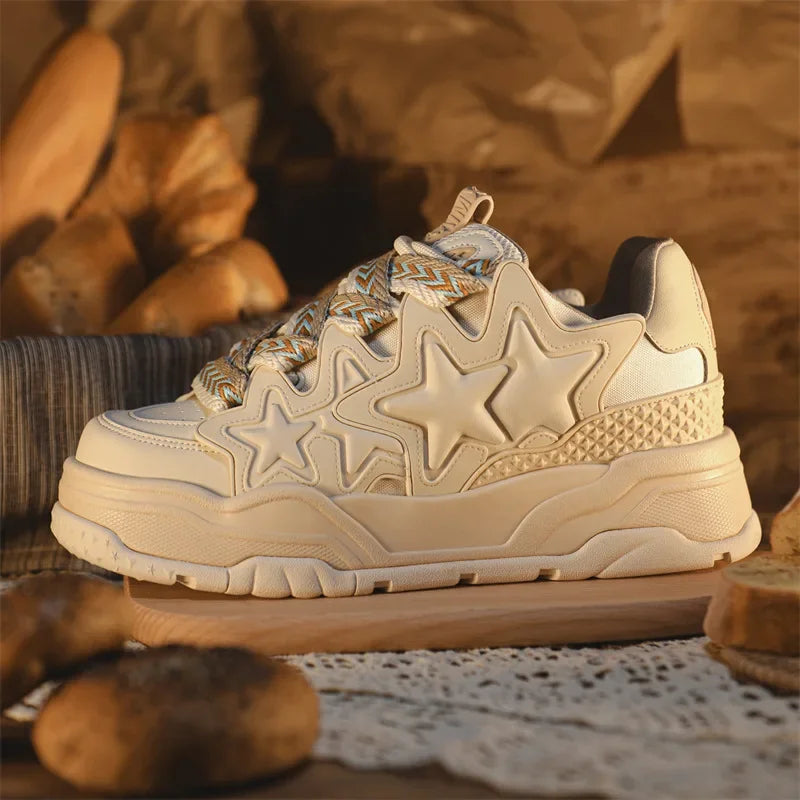 Cream Star Retro Platform School Sneakers