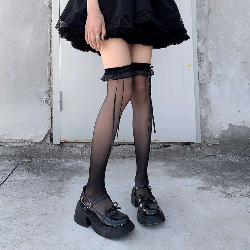 Coquette Thigh-High Lace-Up Fishnet