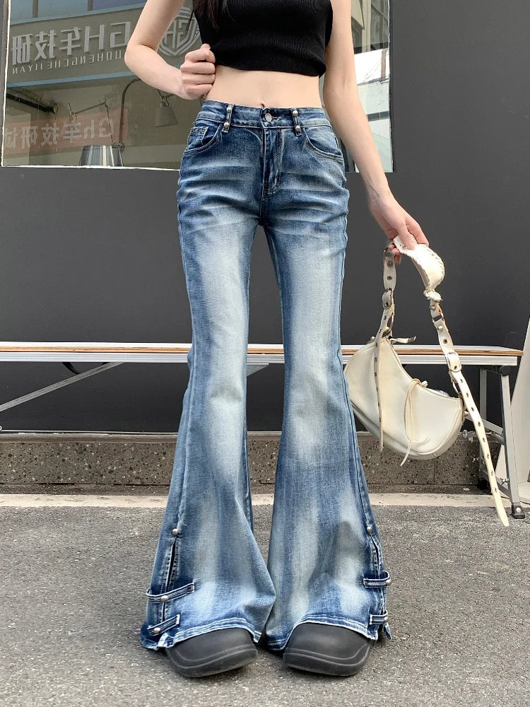 Distressed Blue Slim Flare Jeans
