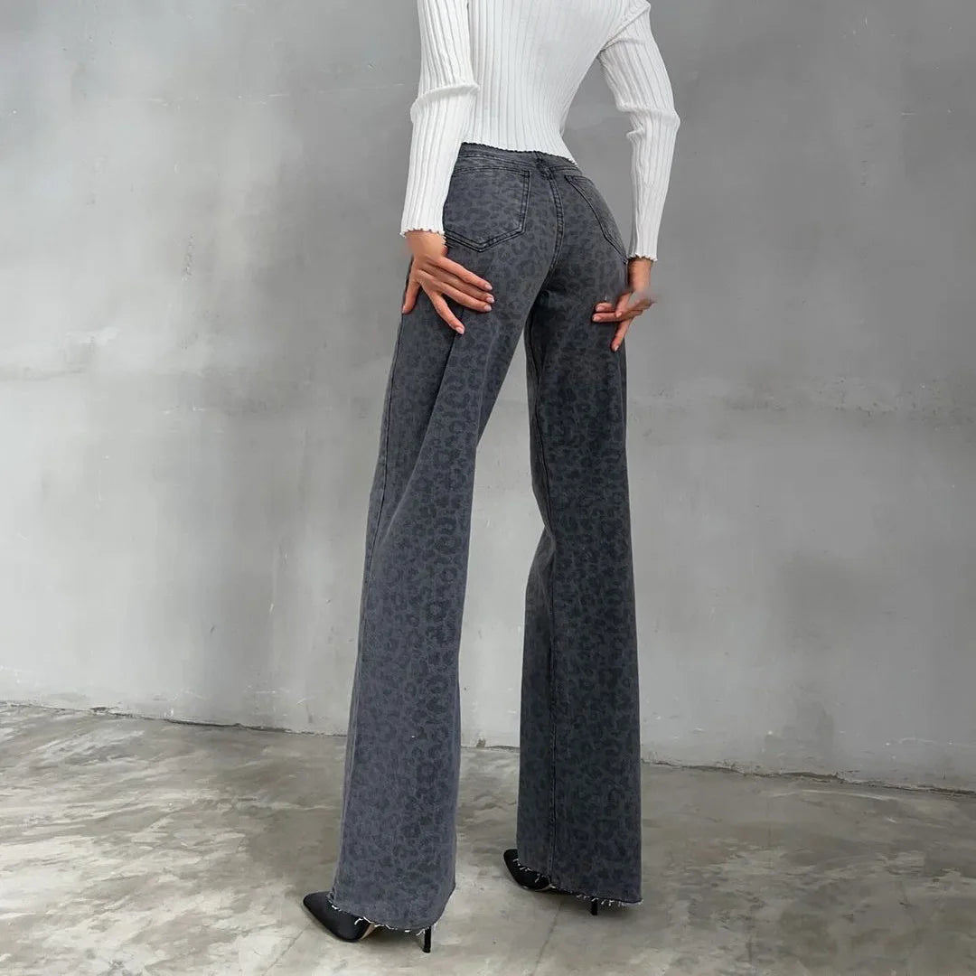Leopard High Waist Straight Jeans