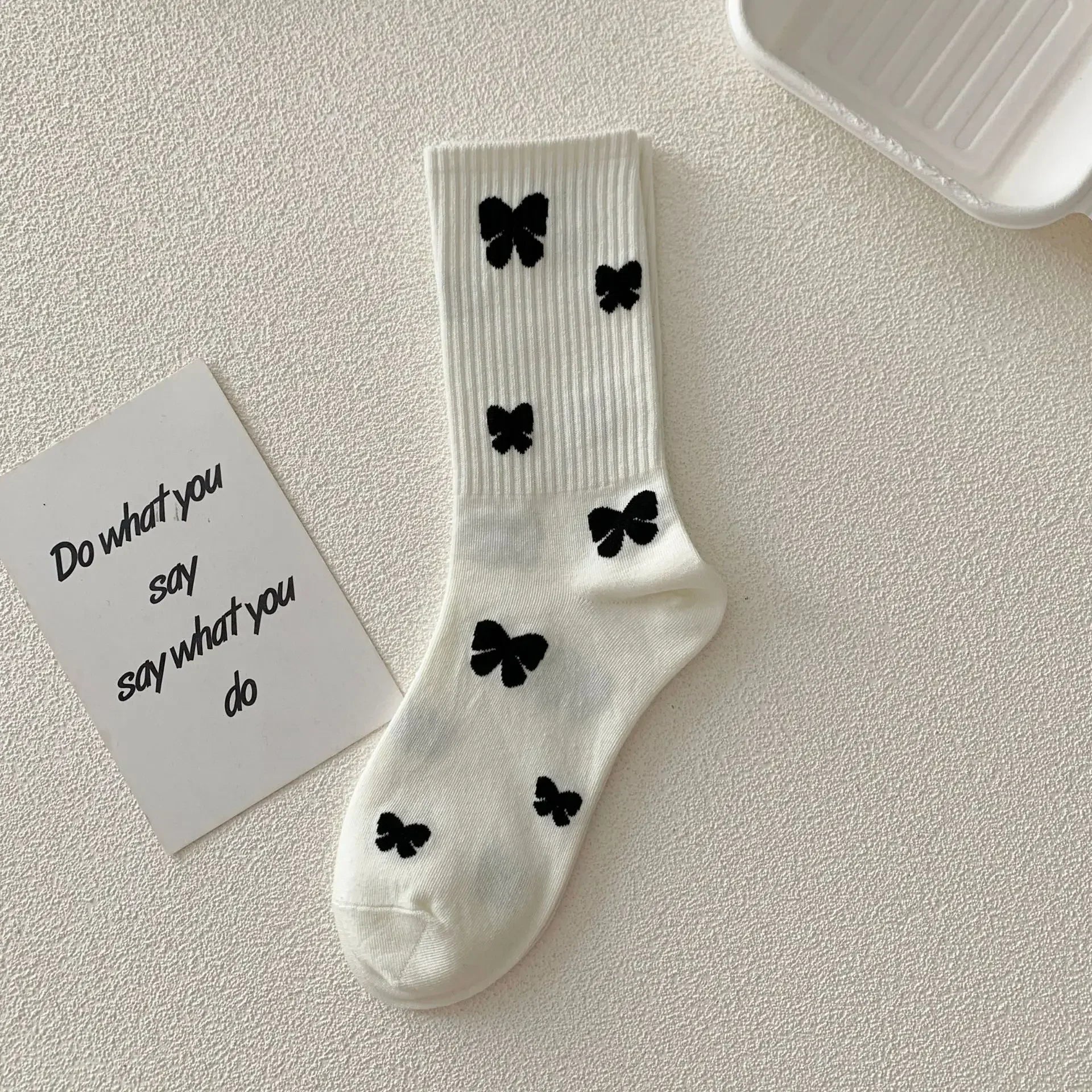 Stylish Black White Strawberry Long Socks