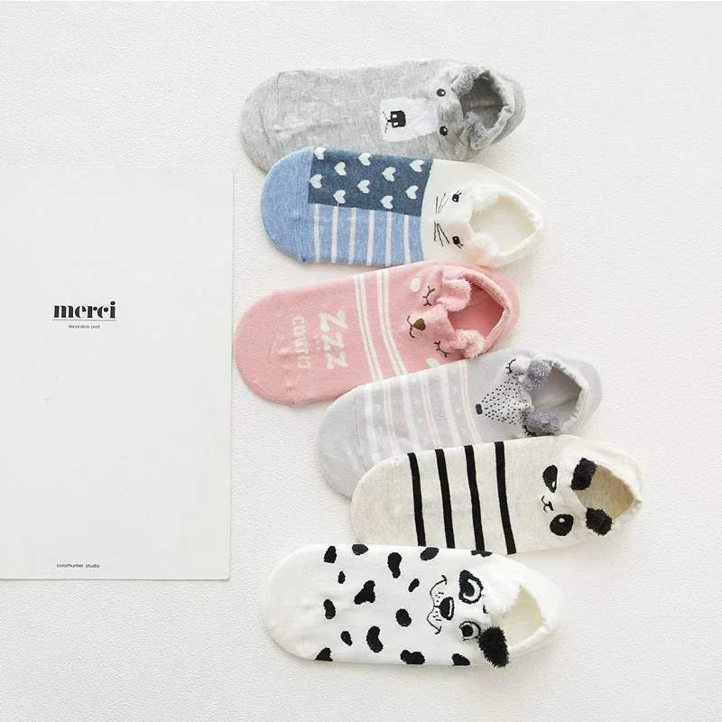 Cute Cartoon Animal Cotton Invisible School Socks