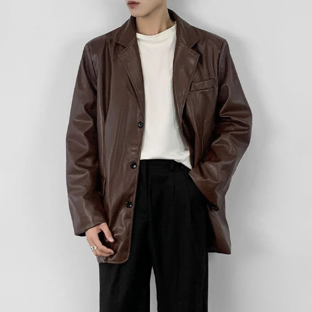 Veste en cuir PU style moto grunge pour homme