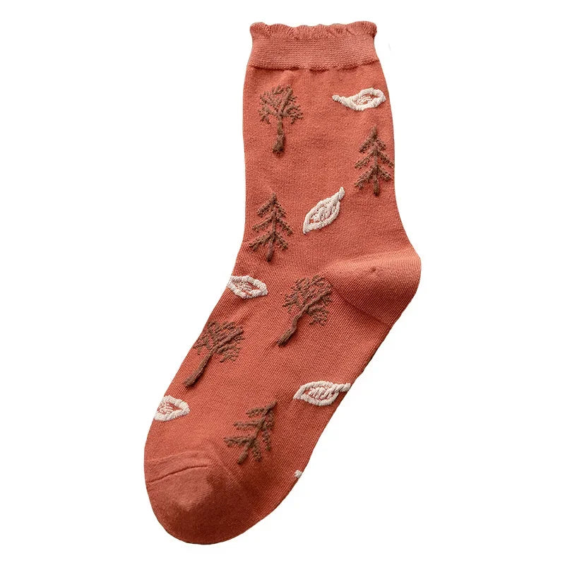 Sweet Kawaii Cartoon Print Floral Socks