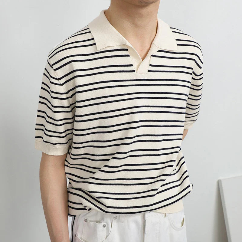 Herren Komfort Luxus Gestricktes Gestreiftes Polo-T-Shirt