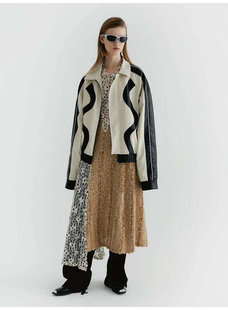 Streetwear Color Block Faux Leather Jacket