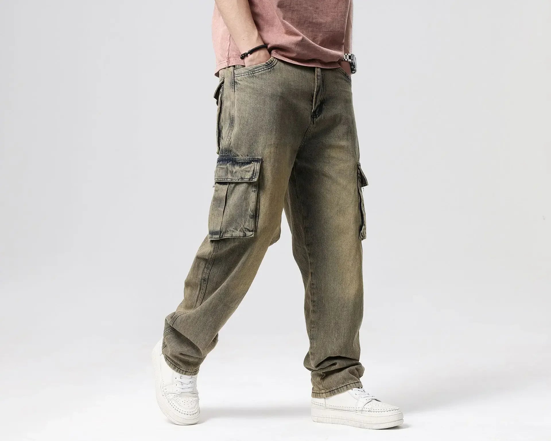 Jean droit baggy taille haute effet usé
