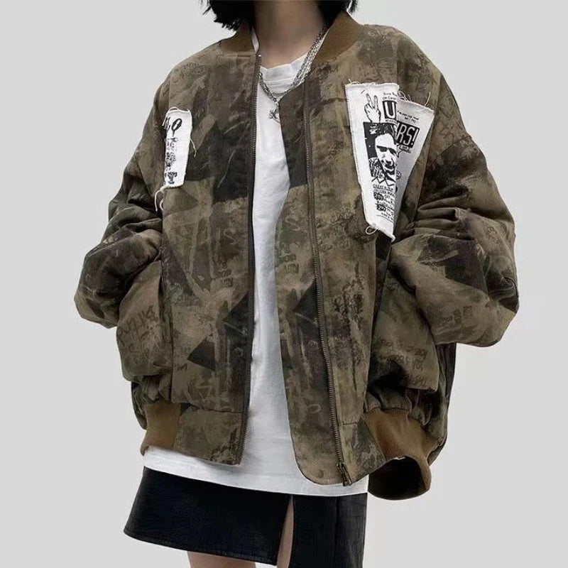 Women Relaxed Fit Retro Oversized Zipper Jacket