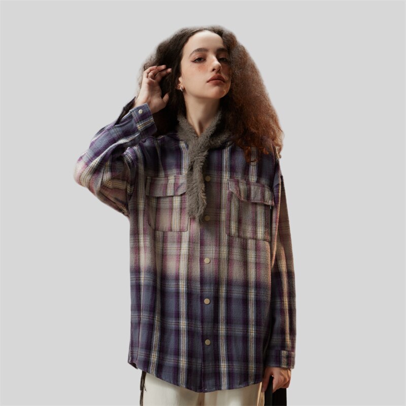 Camisa con capucha y degradado a cuadros vintage