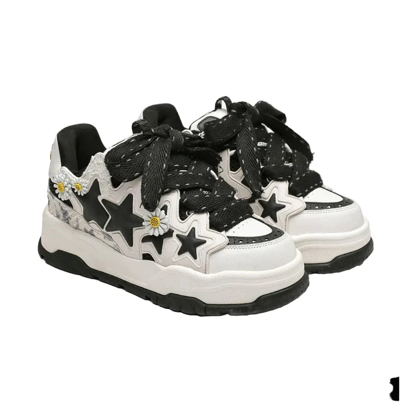 Cream Star Retro Platform School Sneakers
