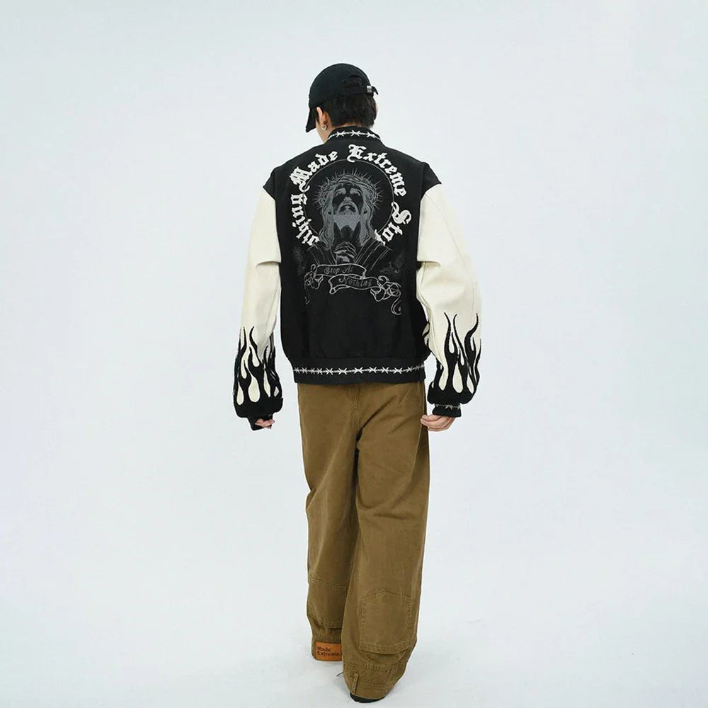 Retro Heavy Embroidered Patchwork Varsity Jacket