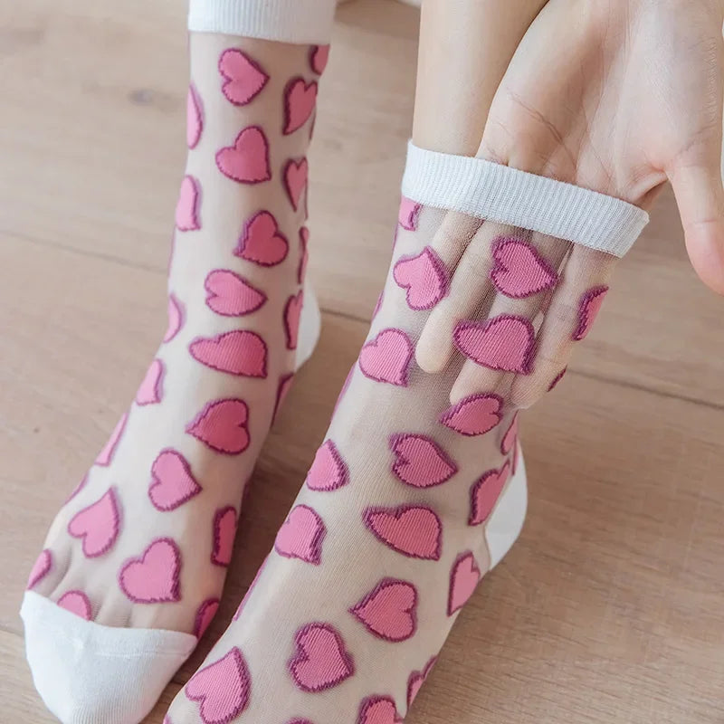 Crystal Heart Print Ultra Thin Socks