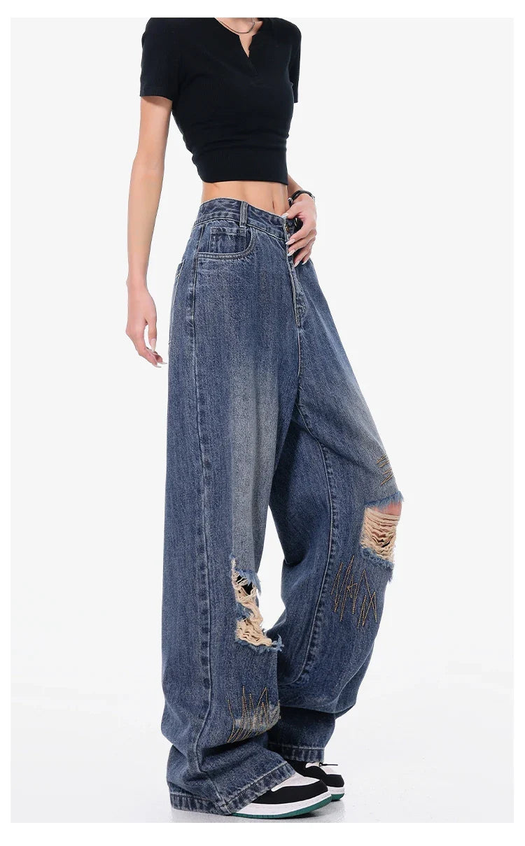 Jean déchiré style hip-hop vintage cool pour femme