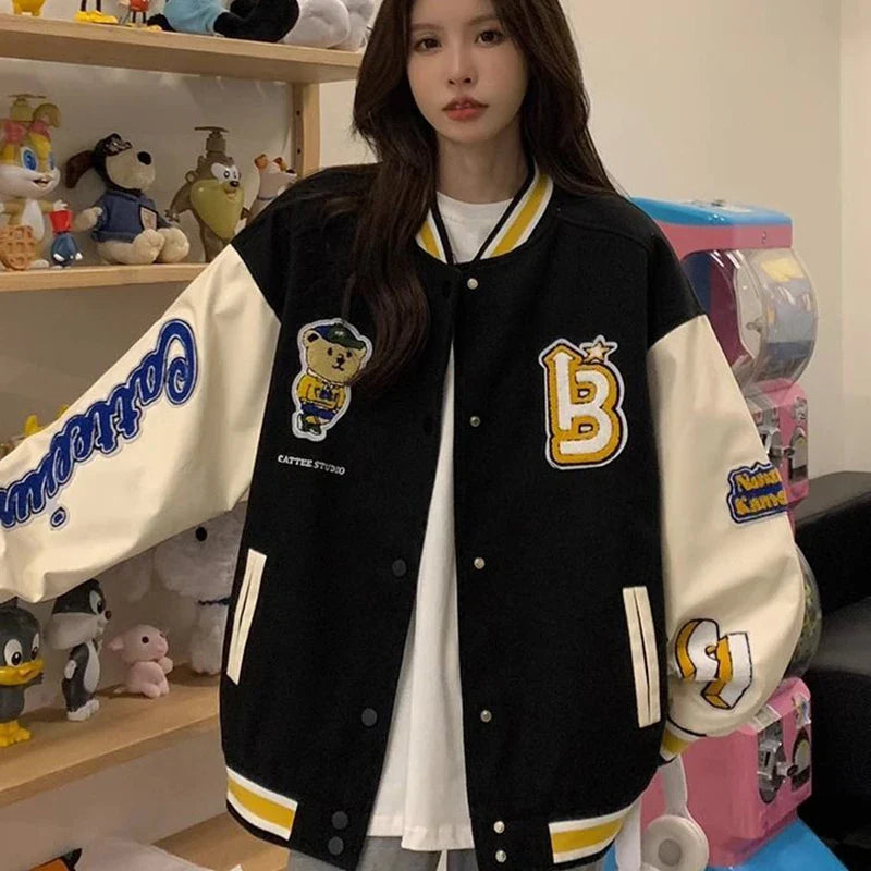 Women American Style Baseball Embroidered Jacket