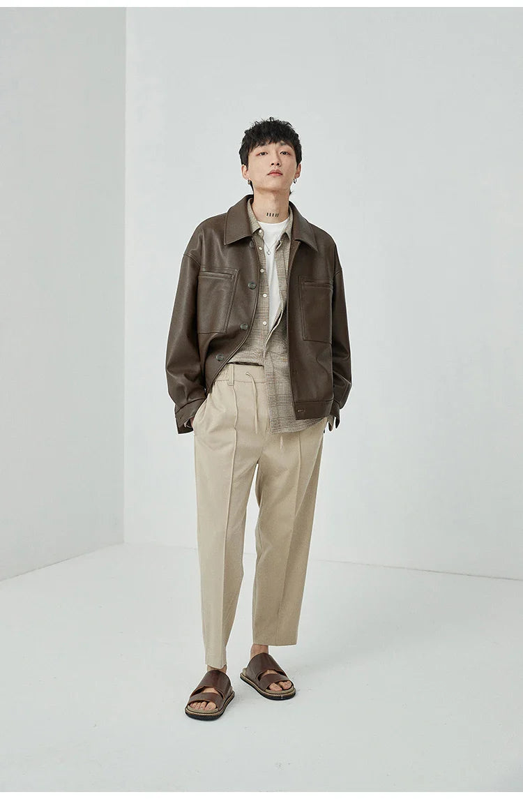 Brown And Black Oversized Faux Leather Jacket